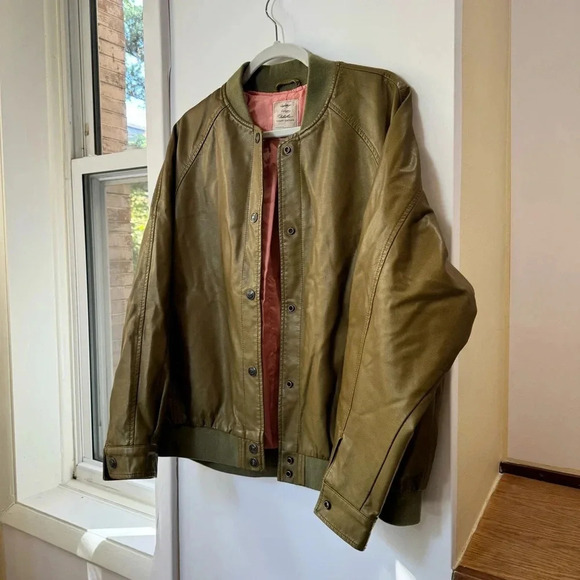 New Free People Wild Rose Vegan Leather Bomber Jacket Green We The Free Small - Picture 8 of 12